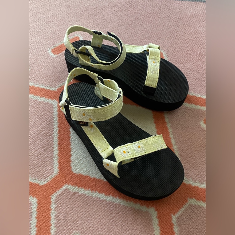 TEVA Yellow Floral Platform Sandals